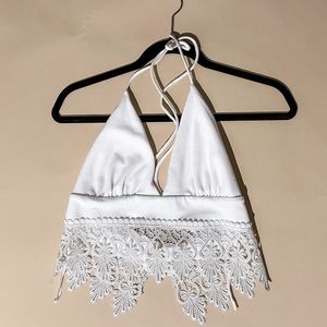White halter cropped top